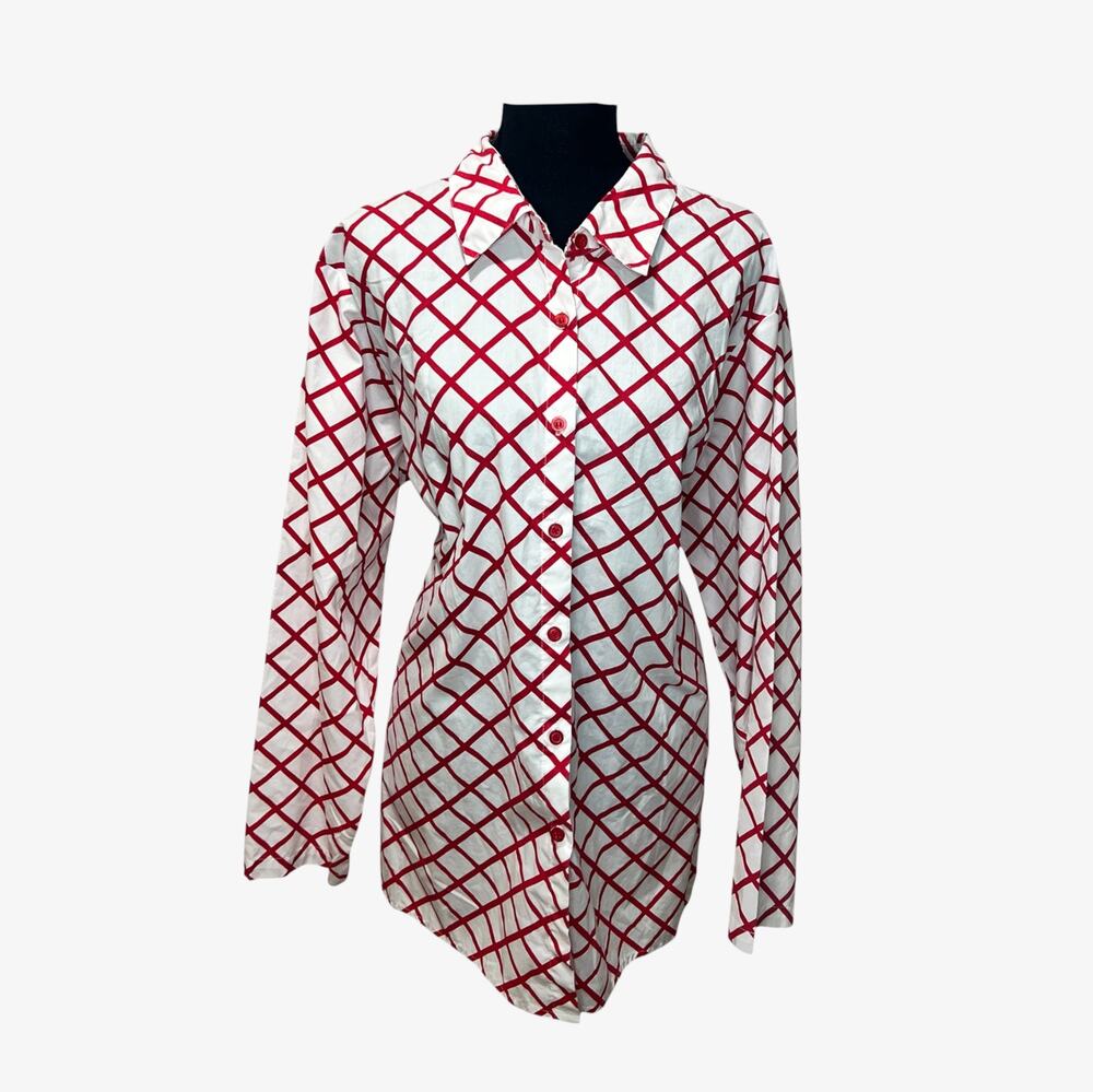 Mainstreet Blues Red White Diamond Grid Button Down